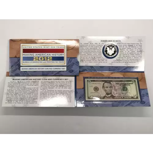 2012 US MINT / BEP Making American History Coin & Currency Set - Proof ASE & $5