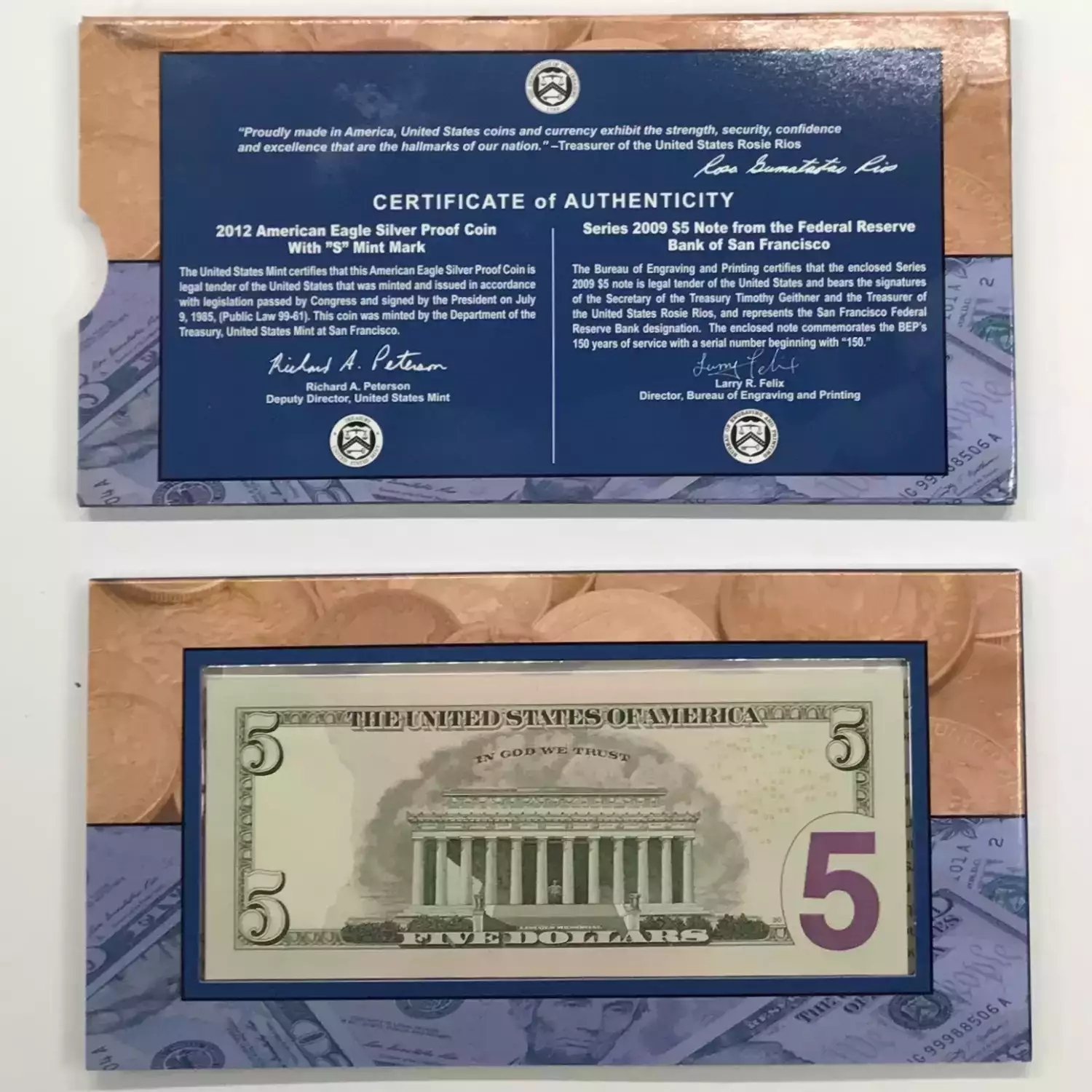 2012 US MINT / BEP Making American History Coin & Currency Set - Proof ASE & $5 (2)