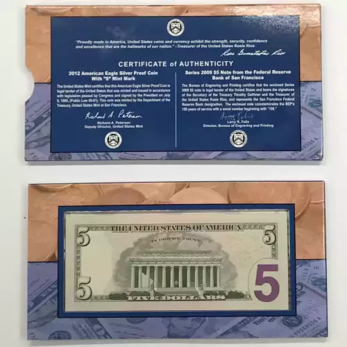 2012 US MINT / BEP Making American History Coin & Currency Set - Proof ASE & $5 (2)