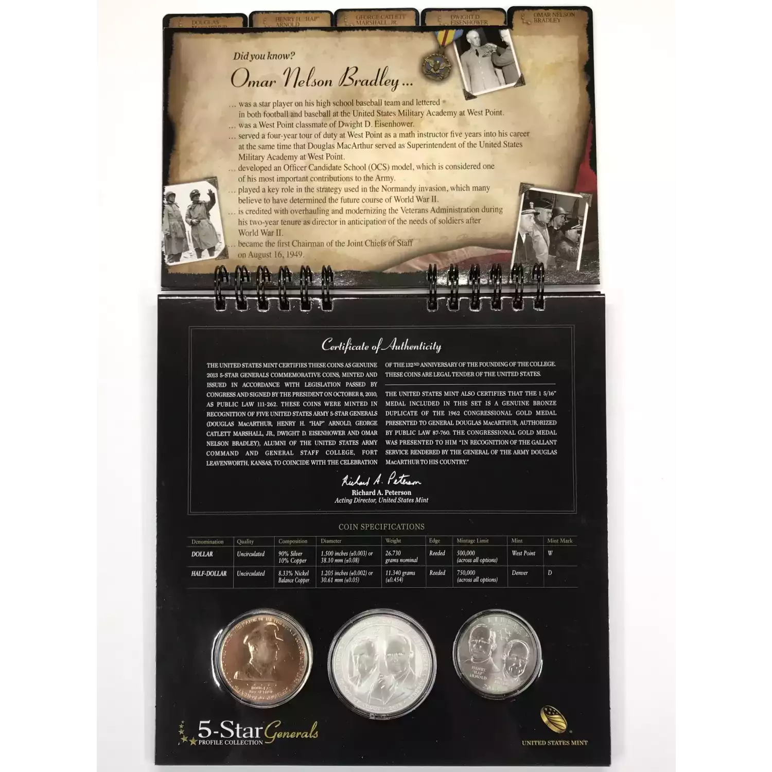 2013 5-Star Generals Profile Collection Set - Silver Dollar, Half, Medal w OGP