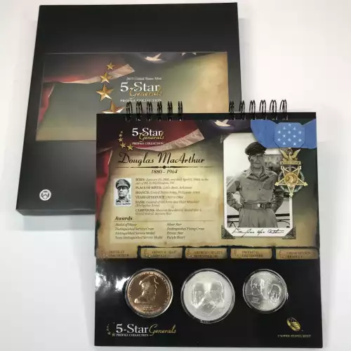 2013 5-Star Generals- Three Coin Set - Proof Clad Half Dollar, Silver Dollar & Gold $5 - Box & COA (6)
