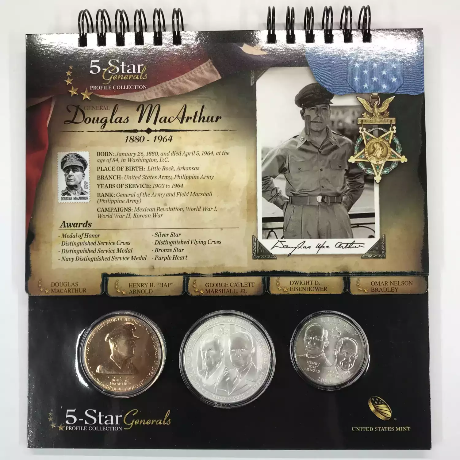 2013 5-Star Generals- Three Coin Set - Proof Clad Half Dollar, Silver Dollar & Gold $5 - Box & COA (10)