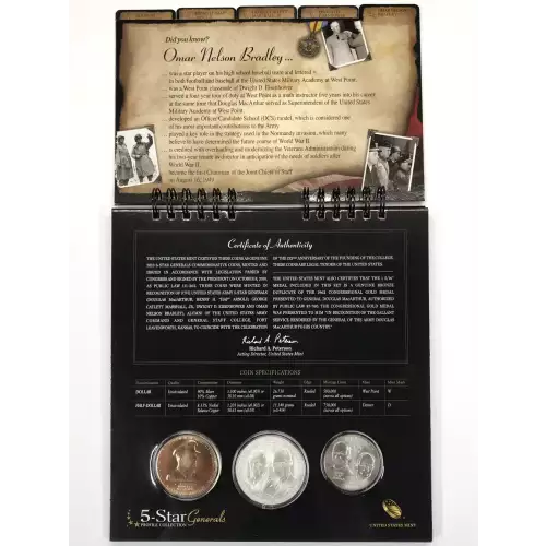2013 5-Star Generals- Three Coin Set - Proof Clad Half Dollar, Silver Dollar & Gold $5 - Box & COA (8)