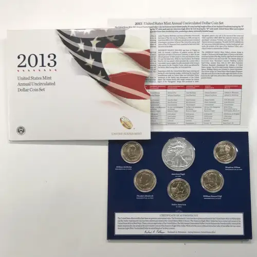 2013 Annual Uncirculated Dollar Coin Set incl W Burnished Silver Eagle - US Mint (4)