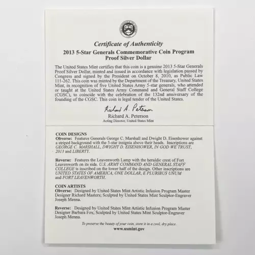 2013-P 5-Star Generals Proof Silver Dollar w US Mint OGP - Box & COA (5)