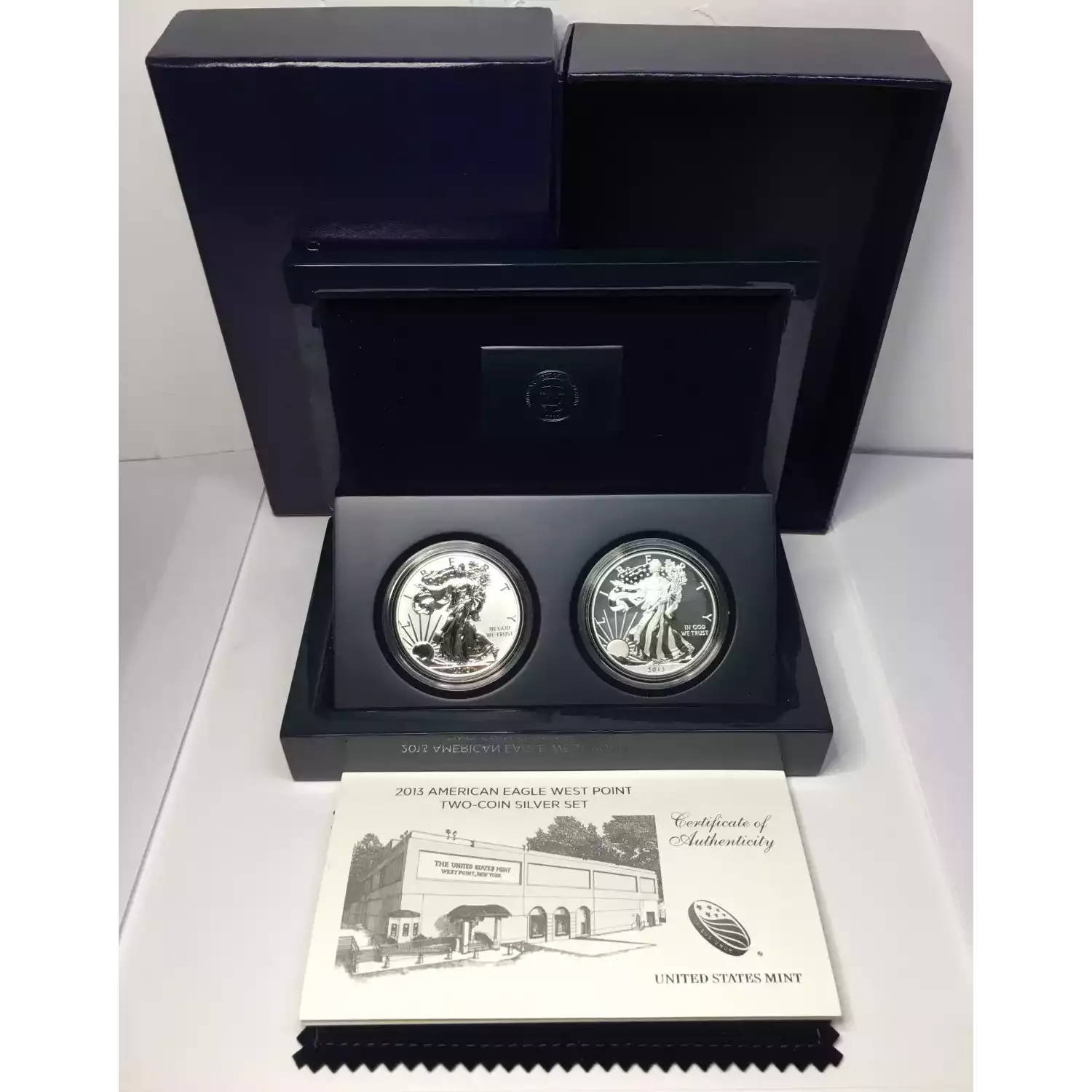 2013-W Silver Eagle West Point 2-Coin Proof Set w OGP Box & COA - Pf & Rev Pf