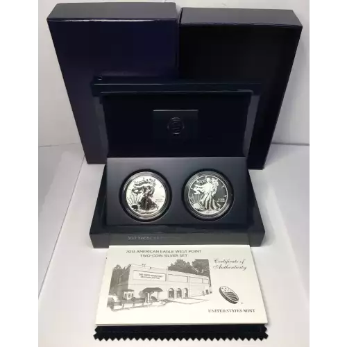 2013-W Silver Eagle West Point 2-Coin Set w OGP Box & COA - Rev Pf Enhanced UNC 