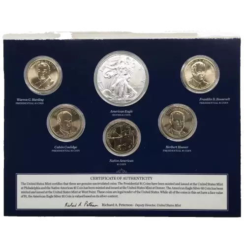 2014 Annual Uncirculated Dollar Coin Set incl W Burnished Silver Eagle - US Mint