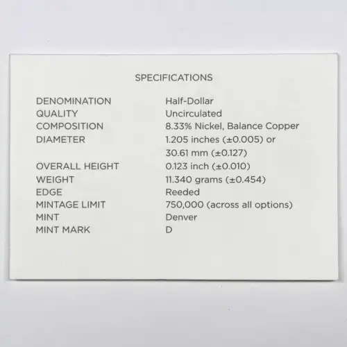 2014-D Baseball Hall of Fame Uncirculated Clad Half Dollar w US Mint Box & COA (2)