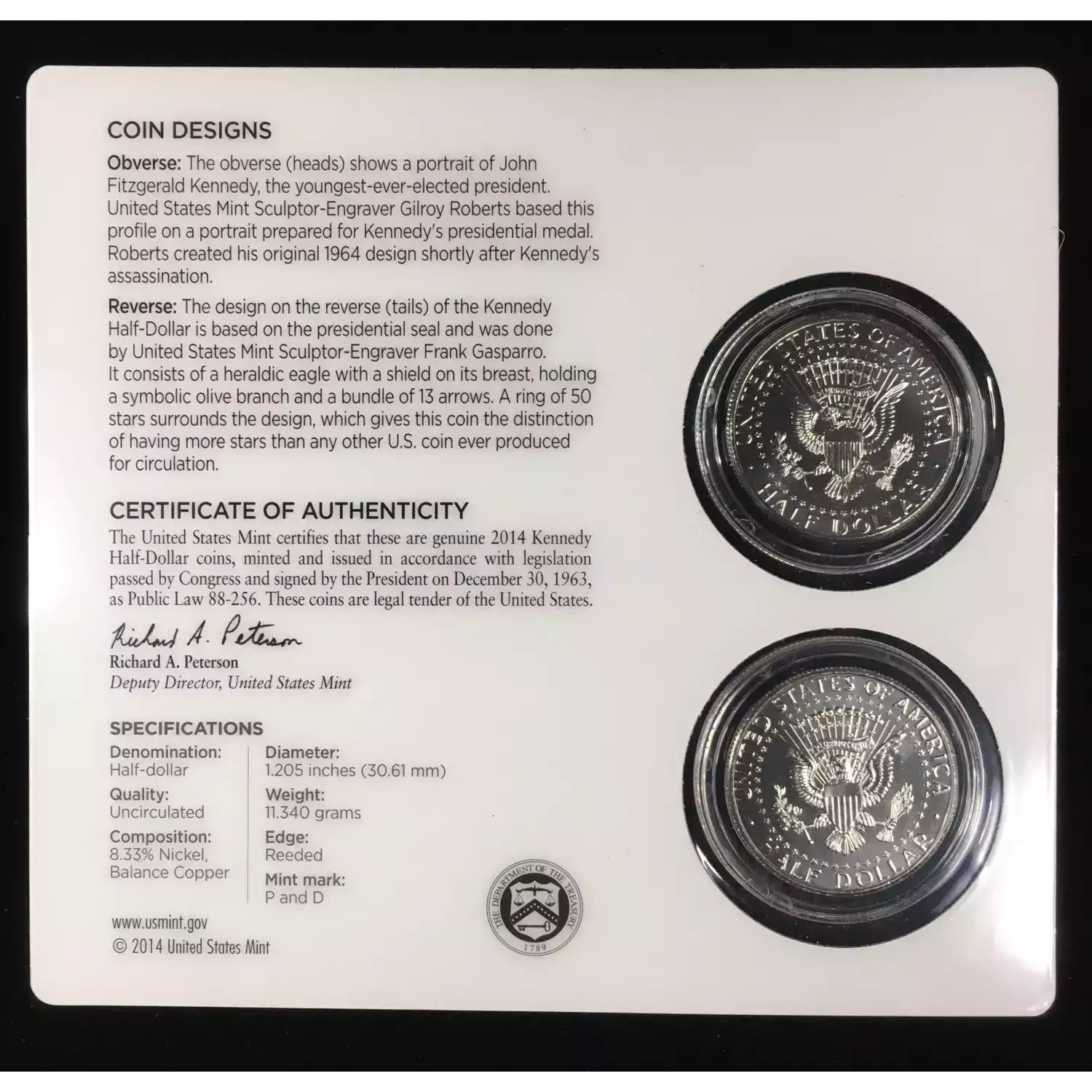 2014 Kennedy Half Dollar 50th Anniversary P&D 2-Coin Set (9)