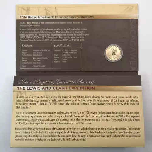 2014 Native American Hospitality Enhanced Uncirculated $1 Coin Currency & Set (2)