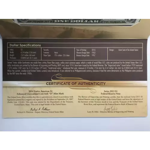 2014 Native American Hospitality Enhanced Uncirculated $1 Coin Currency & Set (3)