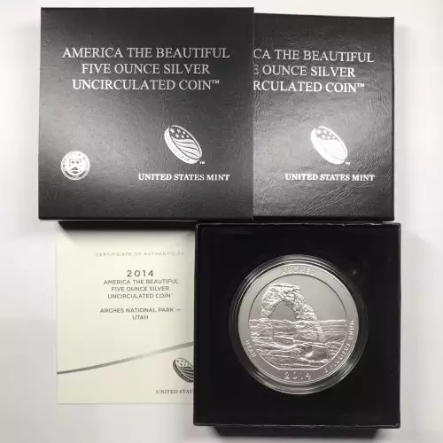 2014-P Arches ATB 5 oz Silver Uncirculated Coin w/ US Mint OGP - Box & COA