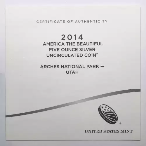 2014-P Arches ATB 5 oz Silver Uncirculated Coin w/ US Mint OGP - Box & COA (5)