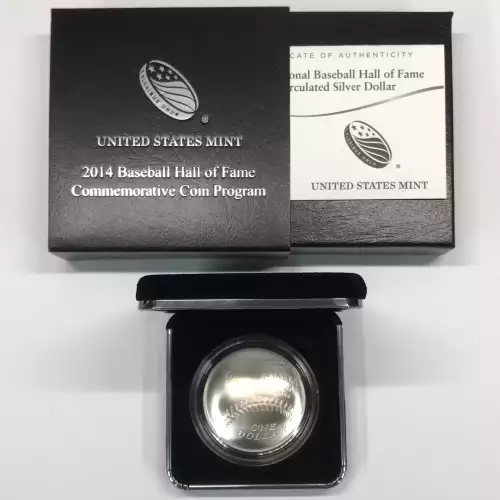 2014-P Baseball Hall of Fame Uncirculated Silver Dollar w US Mint OGP Box & COA