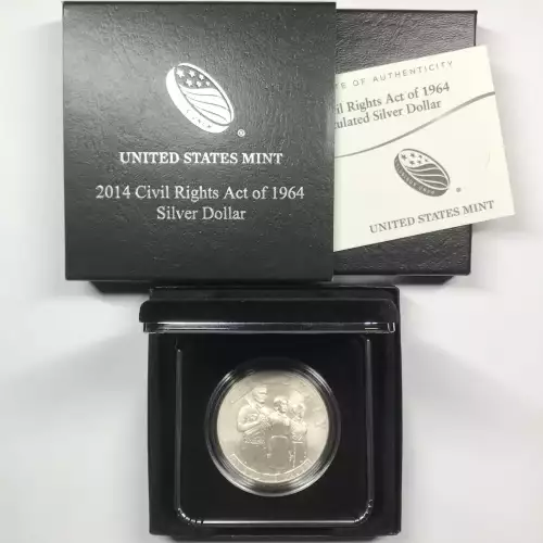 2014-P Civil Rights Act Uncirculated Silver Dollar w US Mint OGP - Box & COA 