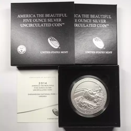 2014-P Shenandoah ATB 5 oz Silver Uncirculated Coin w/ US Mint OGP - Box & COA (4)