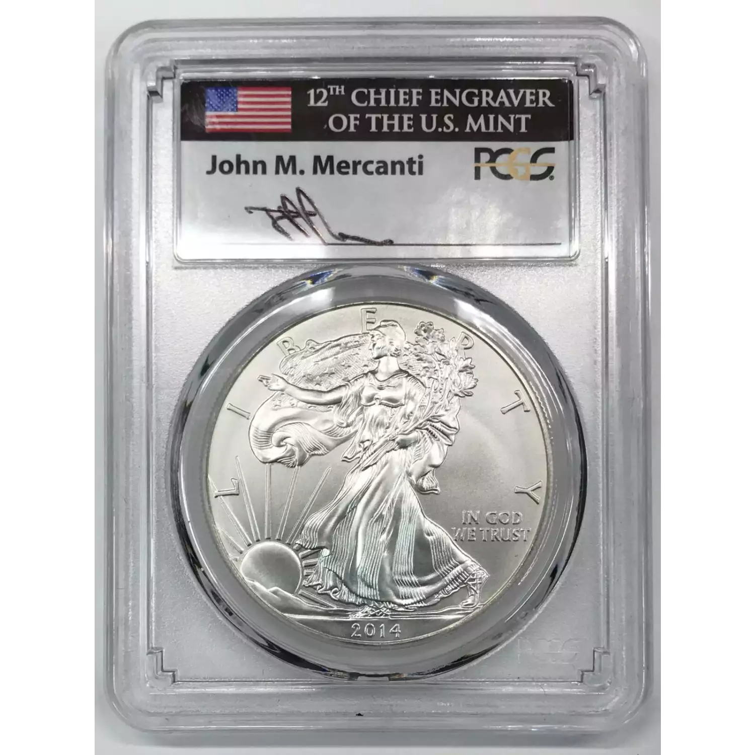 2014-W $1 Burnished Silver Eagle Mercanti Signature