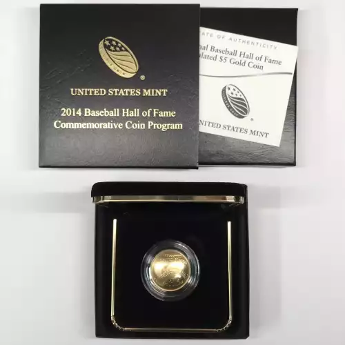 2014-W Baseball Hall of Fame Uncirculated Gold $5 Coin w US Mint OGP - Box & COA