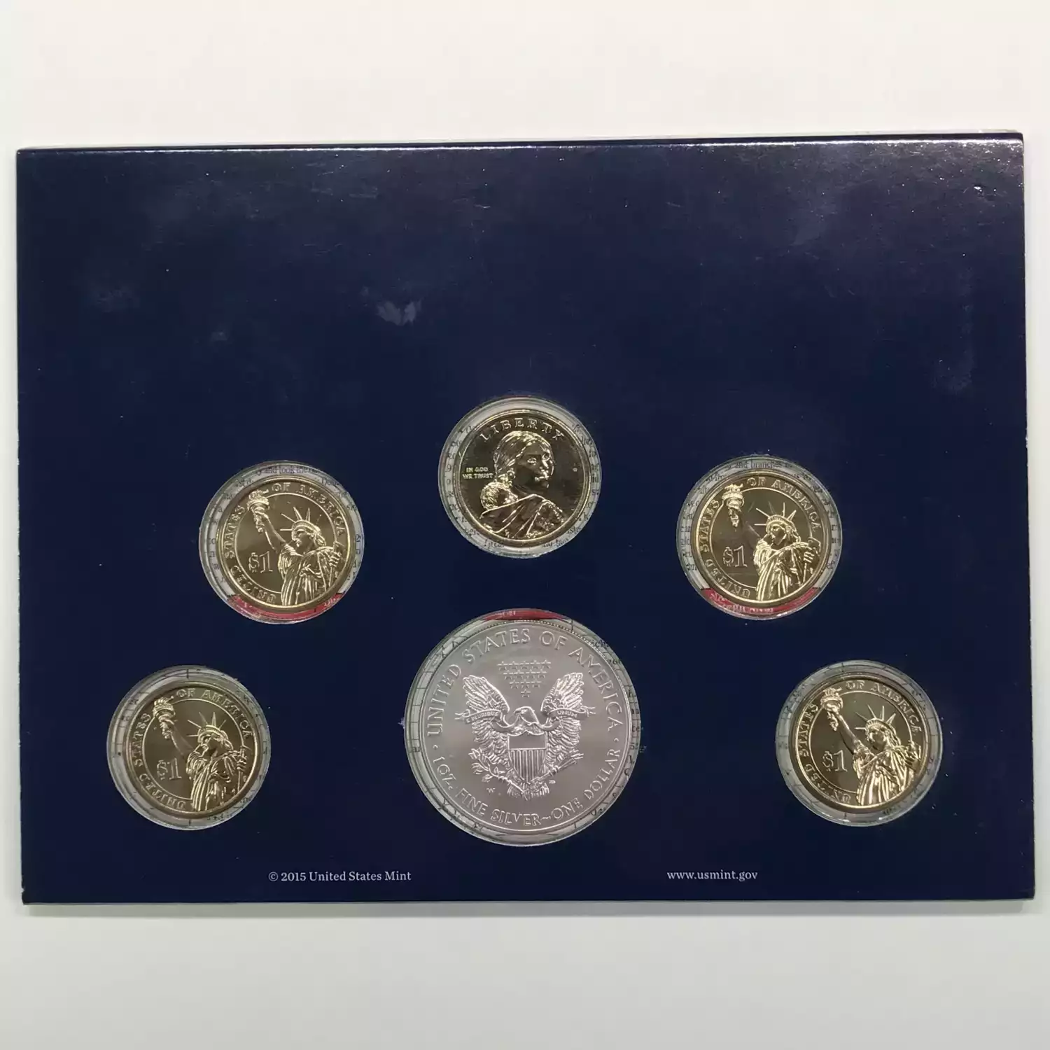 2015 Annual Uncirculated Dollar Coin Set incl W Burnished Silver Eagle - US Mint (2)