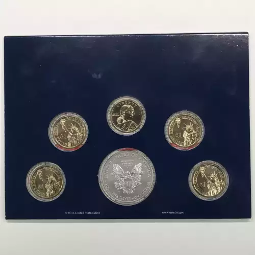 2015 Annual Uncirculated Dollar Coin Set incl W Burnished Silver Eagle - US Mint (2)