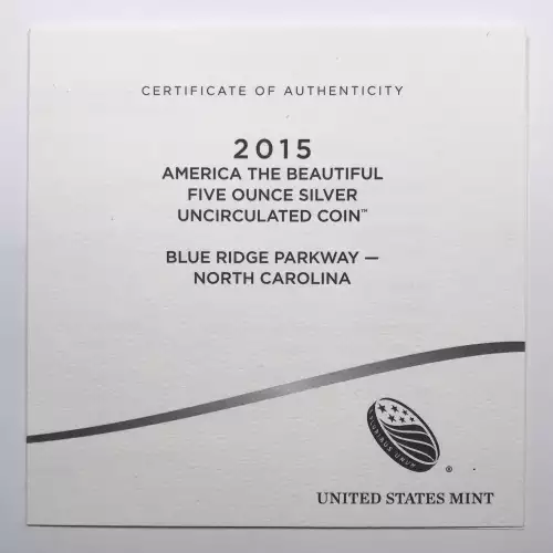 2015-P Blue Ridge Parkway ATB 5 oz Silver Uncirculated Coin -US Mint OGP Box COA (3)
