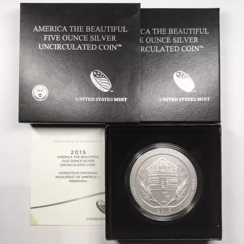 2015-P Homestead ATB 5 oz Silver Uncirculated Coin w/ US Mint OGP - Box & COA