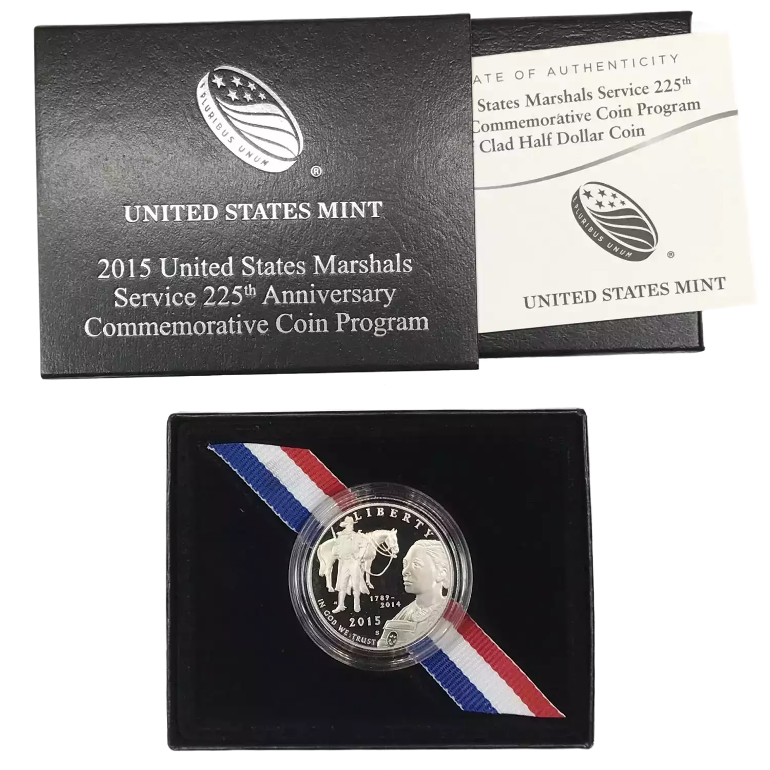 2015-S US Marshals Service 225th Proof Clad Half Dollar w US Mint OGP Box & COA