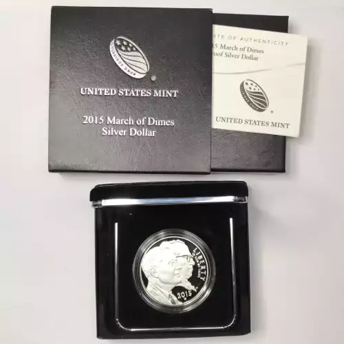 2015-W March of Dimes Proof Silver Dollar w US Mint OGP - Box & COA