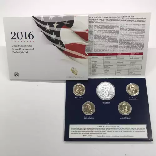 2016 Annual Uncirculated Dollar Coin Set incl W Burnished Silver Eagle - US Mint