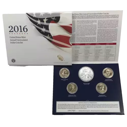 2016 Annual Uncirculated Dollar Coin Set incl W Burnished Silver Eagle - US Mint