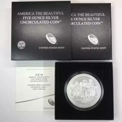 2016-P Harpers Ferry ATB 5 oz silver uncirculated coin w/ US Mint OGP box & COA (9)