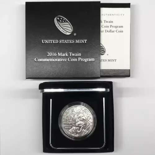 2016-P Mark Twain Uncirculated Silver Dollar w US Mint OGP - Box & COA