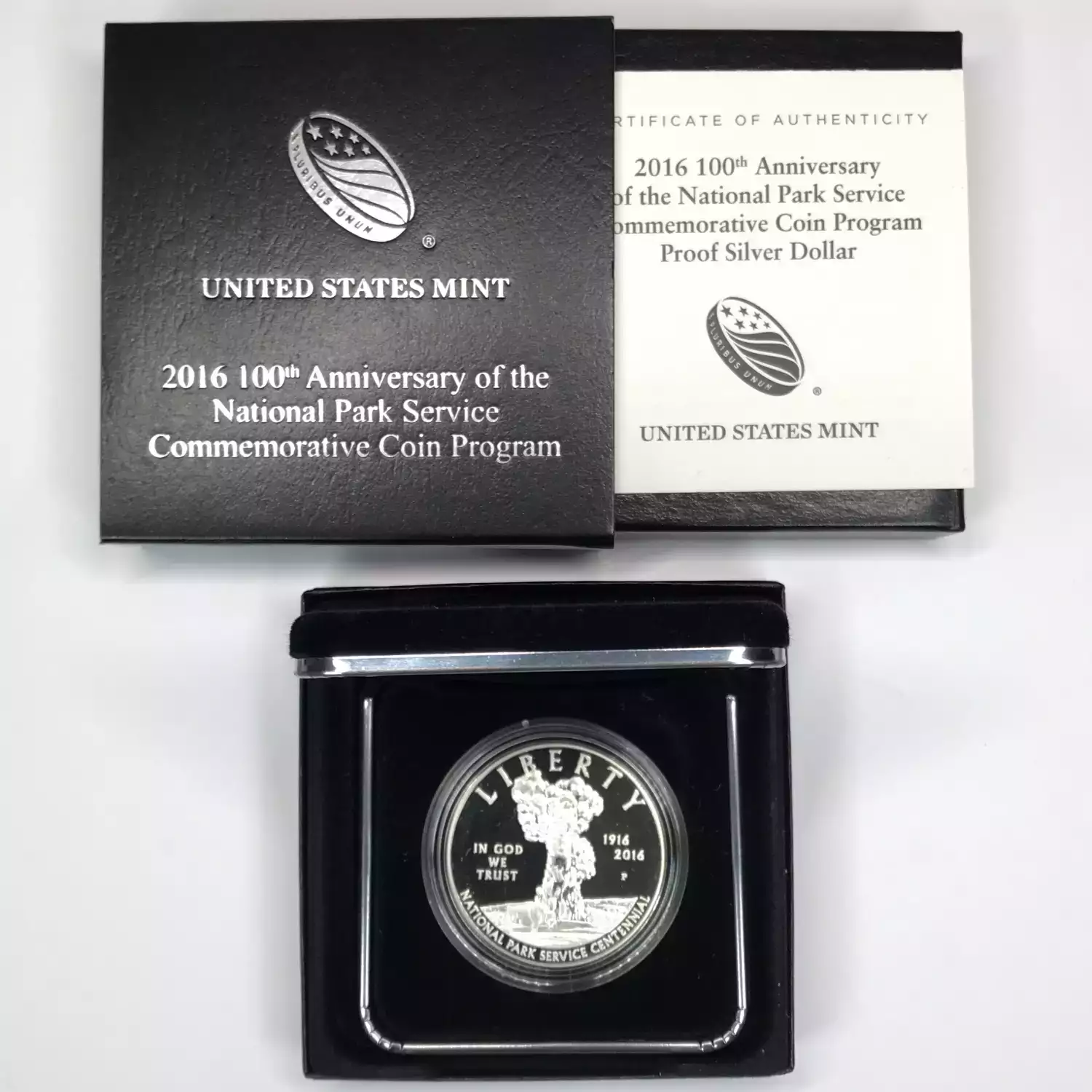 2016-P National Park Service 100th Proof Silver Dollar w US Mint OGP - Box & COA