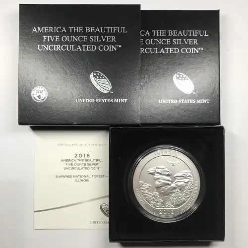 2016-P Shawnee Forest ATB 5 oz Silver Uncirculated Coin w US Mint OGP Box & COA (5)