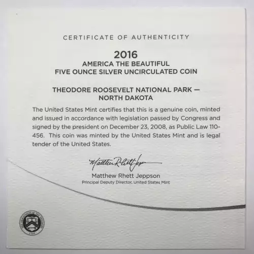 2016-P Theodore Roosevelt ATB 5 oz Silver Uncirculated Coin -US Mint OGP Box COA (3)