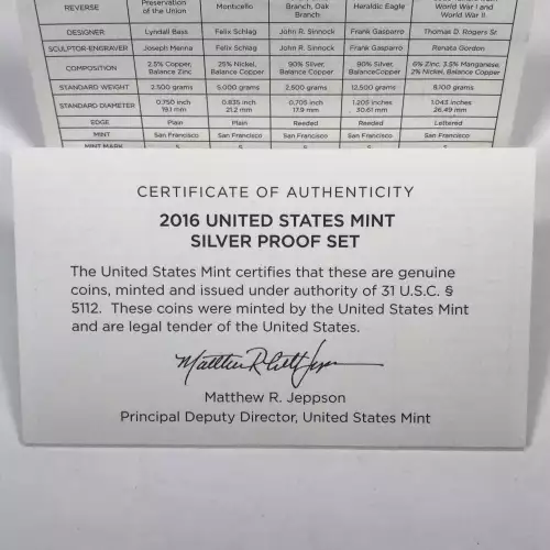 2016-S US Mint Silver Proof Set w OGP - Box & COA