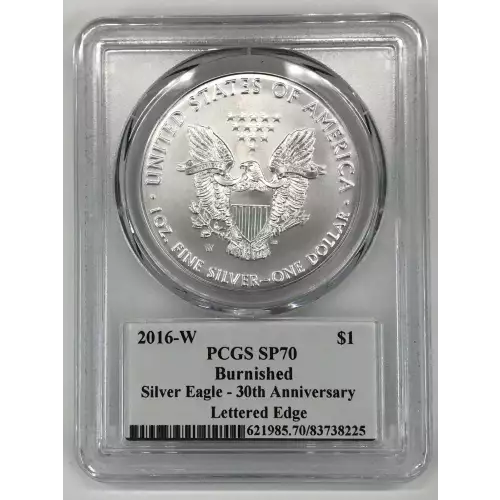 2016-W $1 Burnished Silver Eagle 30th Anniversary Lettered Edge Premier 1 of 5000 (2)