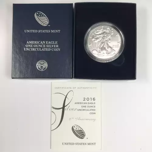 2016-W Burnished Uncirculated Silver Eagle w OGP - Box & COA