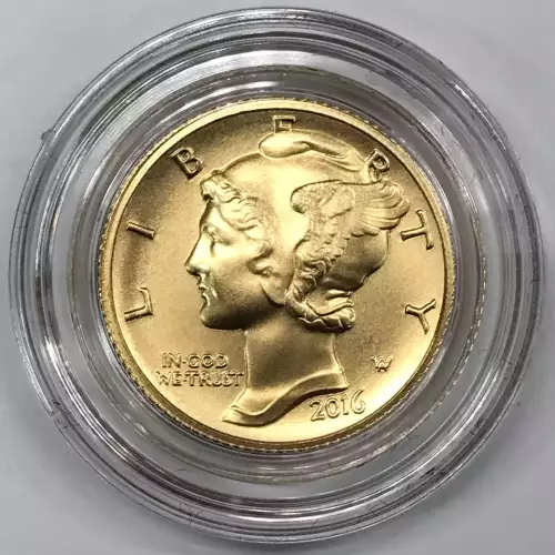 2016-W Mercury Dime Centennial 1/10 oz Gold Coin w OGP - Box & COA