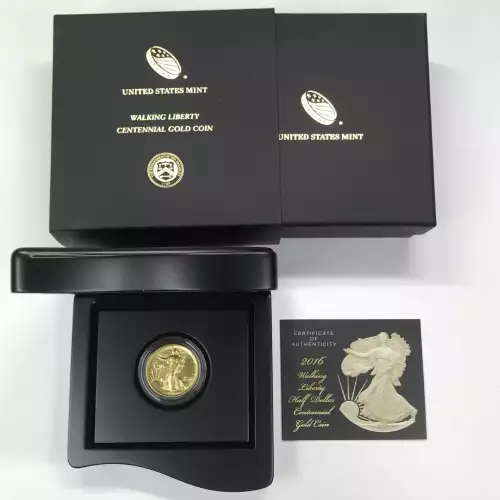 2016-W Walking Liberty Half Dollar Centennial 1/2 oz Gold Coin w OGP - Box & COA
