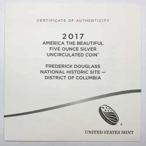 2017-P Frederick Douglass ATB 5 oz Silver Uncirculated Coin  US Mint OGP Box COA