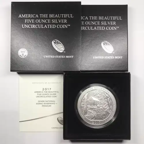 2017-P Ozark Riverways ATB 5 oz Silver Uncirculated Coin w US Mint OGP Box & COA (4)
