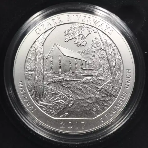 2017-P Ozark Riverways ATB 5 oz Silver Uncirculated Coin w US Mint OGP Box & COA (5)