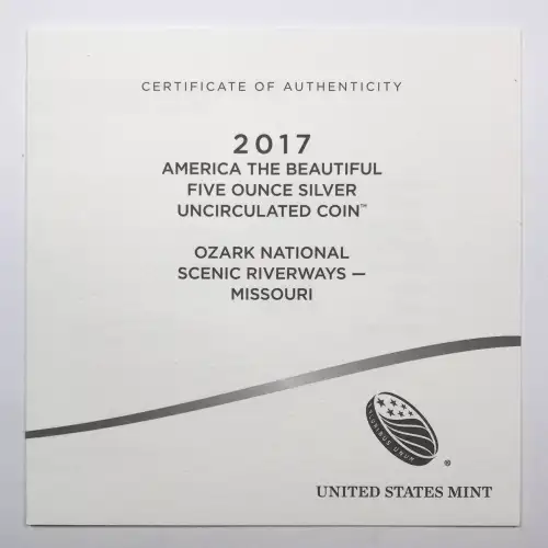2017-P Ozark Riverways ATB 5 oz Silver Uncirculated Coin w US Mint OGP Box & COA (3)