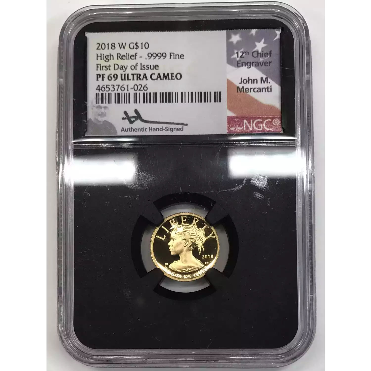 2018-W American Liberty High Relief 1/10 oz Gold $10 NGC PF-69