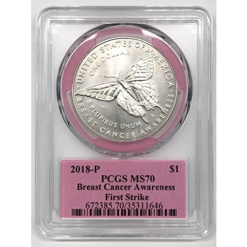 2018-P $1 Breast Cancer Awareness First Strike label