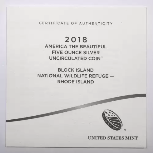 2018-P Block Island ATB 5 oz Silver Uncirculated Coin -US Mint OGP Box COA (4)