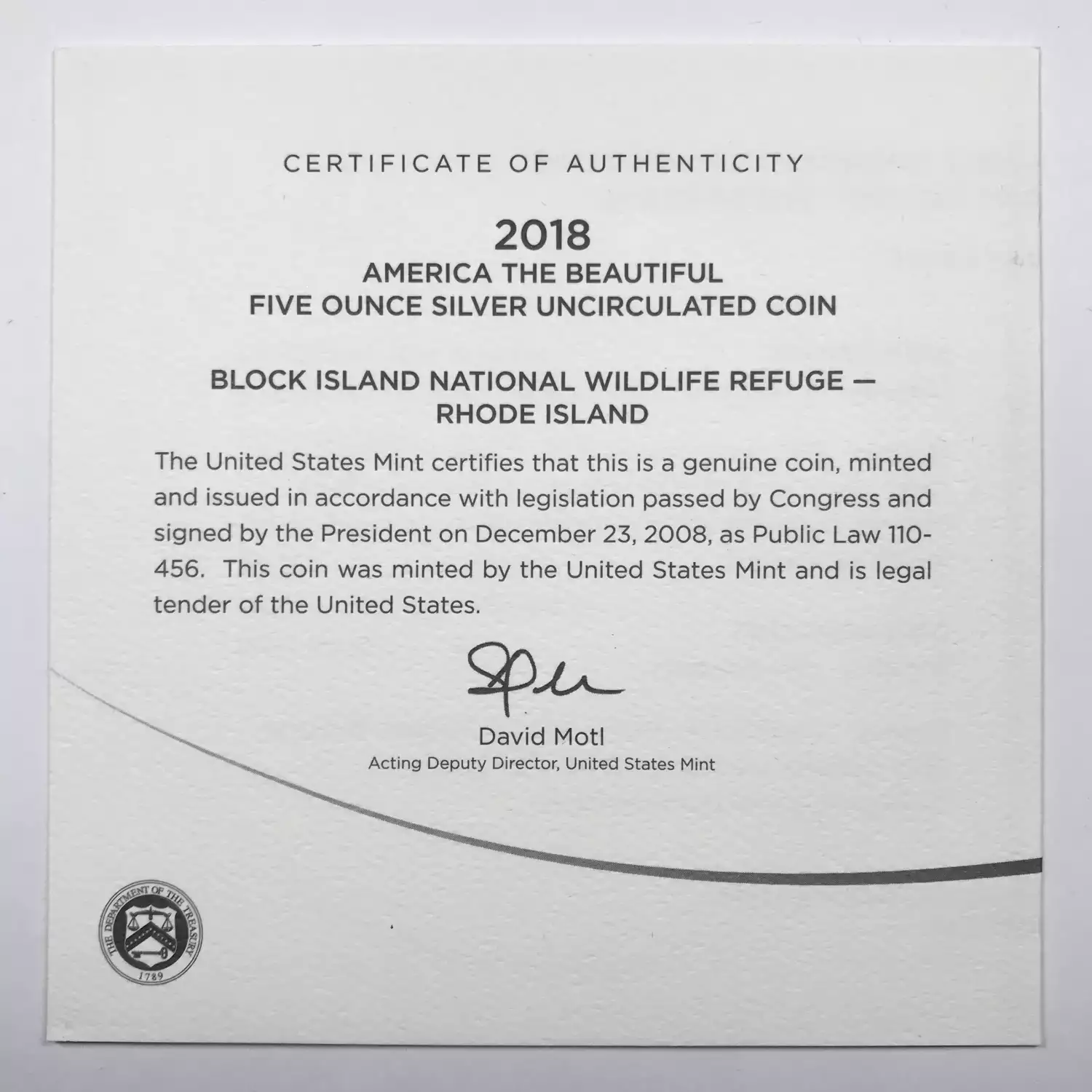 2018-P Block Island ATB 5 oz Silver Uncirculated Coin -US Mint OGP Box COA (2)