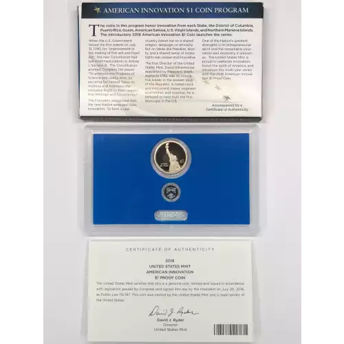 2018-S American Innovation Introductory $1 Proof Coin w US Mint OGP - Box & COA